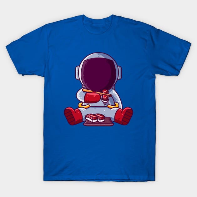 Cute Astronaut Eating Sushi Cartoon T-Shirt by Ardhsells